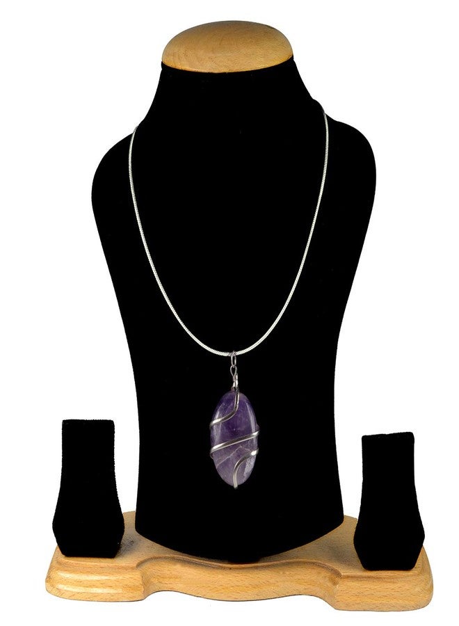 Crystu Amethyst Pendant Oval Wire Wrapped Crystal Stone Pendant/Locket with Metal Chain for Reiki Healing and Crystal Healing Gemstone Size 30-35 mm (Color : Purple) - Image 4