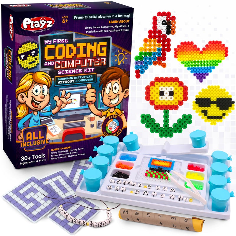 Playz My First Coding & Computer Science Kit - Learn About Binary Codes, Encryption, Algorithms & Pixelation Through Fun Puzzling Activities Without Using a Computer for Boys, Girls, Teenagers, Kids - Image 1