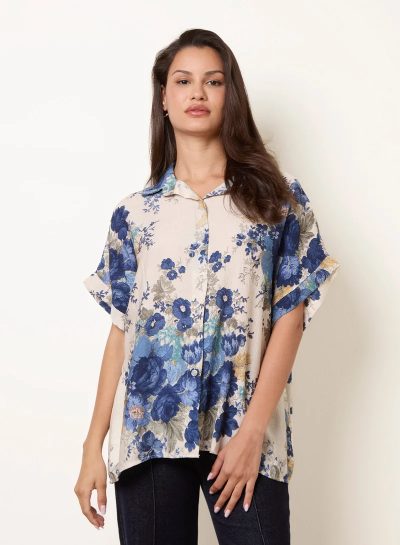 بلو فانيلا Floral Button Front Shirt
