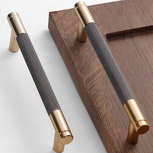 Gutuwellea 20 Pack 5 Inch 128 mm Knurled Cabinet Handles Cabinet Pulls Aluminum Handles Knurled Drawer Pulls Gold and Grey Oxidation Finish with Diamond Pattern 6 Length 5 Hole Center - Image 1