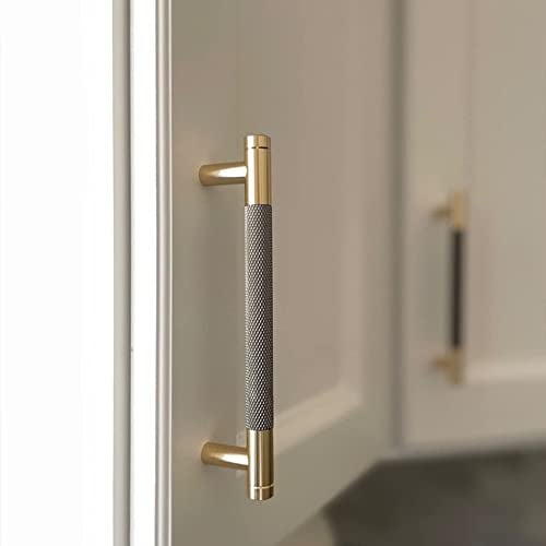 Gutuwellea 20 Pack 5 Inch 128 mm Knurled Cabinet Handles Cabinet Pulls Aluminum Handles Knurled Drawer Pulls Gold and Grey Oxidation Finish with Diamond Pattern 6 Length 5 Hole Center - Image 3