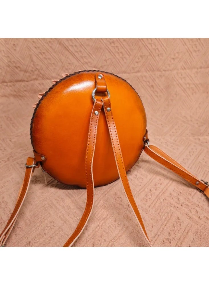 Women’s Hand-Carved Genuine Leather Ethnic Backpack - Premium Top Grain Cowhide, Traditional Style - Image 2