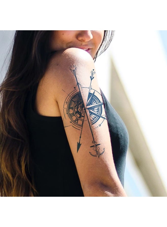 Oottati 6 Sheets Semi-Permanent Waterproof Temporary Tattoos Fake Tattoo Arm Long Load 1-2 Weeks Ship Boat Anchor Rope Compass Scorpion Lighthouse Sailor Sea Arrow - Image 2