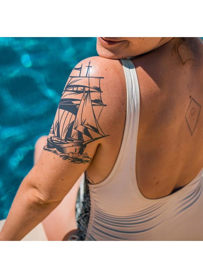 Oottati 6 Sheets Semi-Permanent Waterproof Temporary Tattoos Fake Tattoo Arm Long Load 1-2 Weeks Ship Boat Anchor Rope Compass Scorpion Lighthouse Sailor Sea Arrow - Image 5