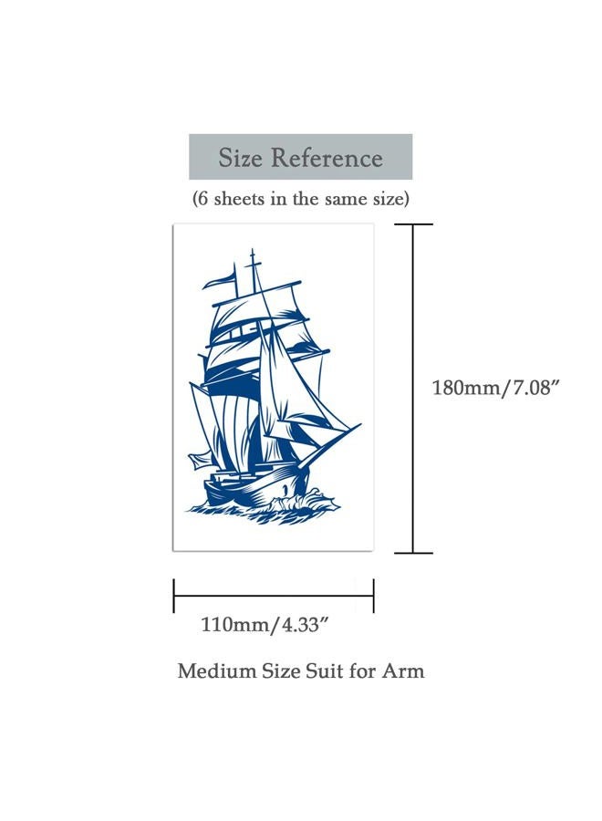 Oottati 6 Sheets Semi-Permanent Waterproof Temporary Tattoos Fake Tattoo Arm Long Load 1-2 Weeks Ship Boat Anchor Rope Compass Scorpion Lighthouse Sailor Sea Arrow - Image 3