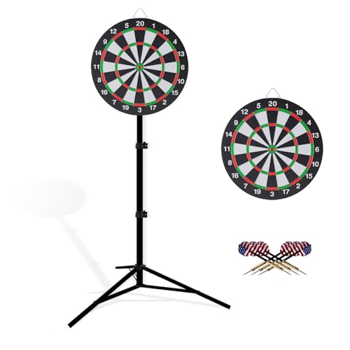 SkylarkJoy Dartboard with Stand, 34"-74" Adjustable Height Dartboard Stand for Adults, 18" Dart Board, Sturdy Tripod, Portable Design with 6 Darts for Travel, Home, Bars, or Outdoor Games - Image 1