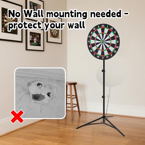 SkylarkJoy Dartboard with Stand, 34"-74" Adjustable Height Dartboard Stand for Adults, 18" Dart Board, Sturdy Tripod, Portable Design with 6 Darts for Travel, Home, Bars, or Outdoor Games - Image 5