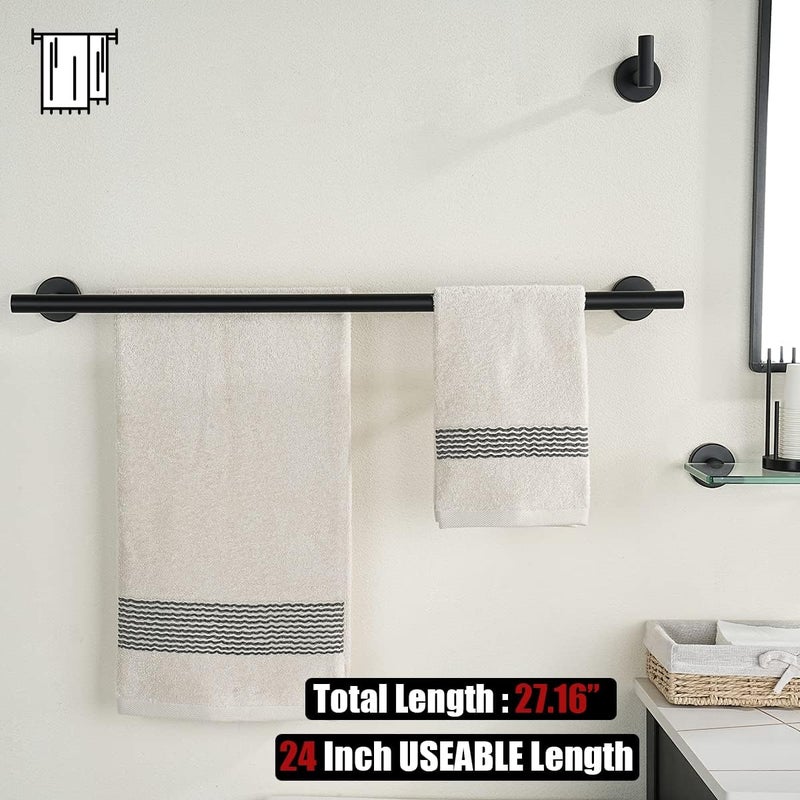 JQK Double Towel Bar 27 Inch, Matte Black Useable Length 24 Inch 304 Stainless Steel Thicken 0.8mm Bath Towel Rack for Bathroom, Towel Holder Wall Mount, TB100L24-PB - Image 3