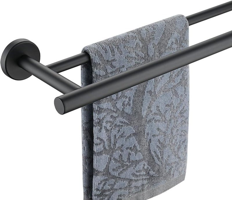 JQK Double Towel Bar 27 Inch, Matte Black Useable Length 24 Inch 304 Stainless Steel Thicken 0.8mm Bath Towel Rack for Bathroom, Towel Holder Wall Mount, TB100L24-PB - Image 1