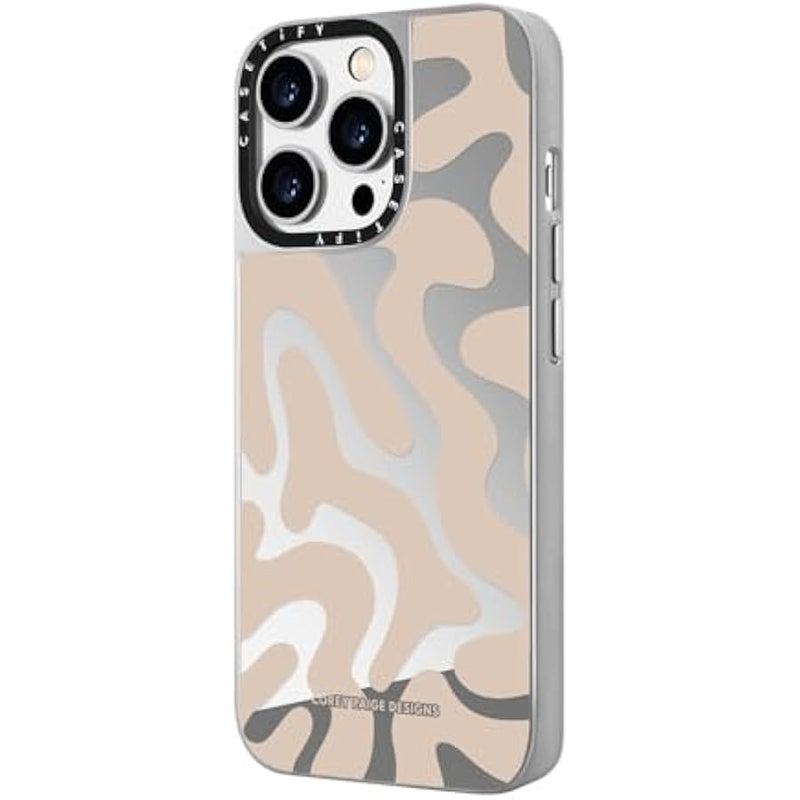 Casetify Mirror Case for iPhone 14 Pro Compatible with Magsafe - Tan Abstract Shapes - Silver on Silver - Image 5