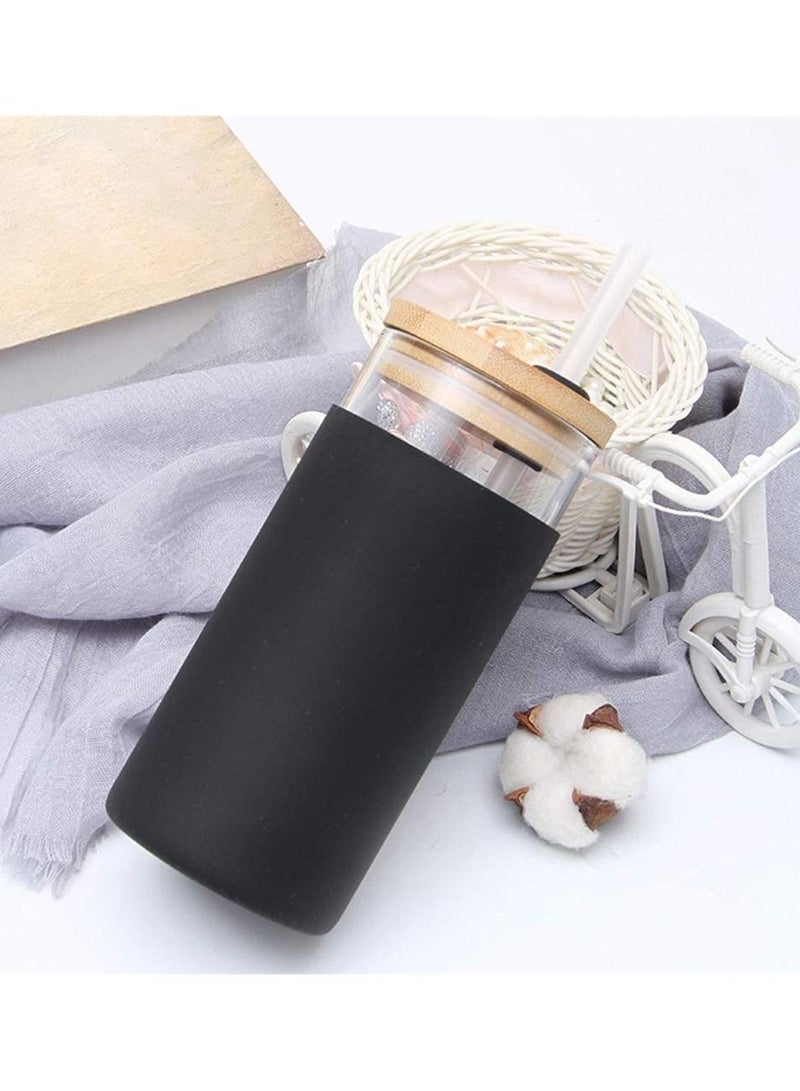 KASTWAVE Glass Tumbler with Straw and Bamboo Lid and 600ml Creative Chic Drinking Cup Transparent Straw Glass Bottle Iced Coffee Cup Smoothie Cups Tumbler with Silicone Protective Sleeve - Image 3