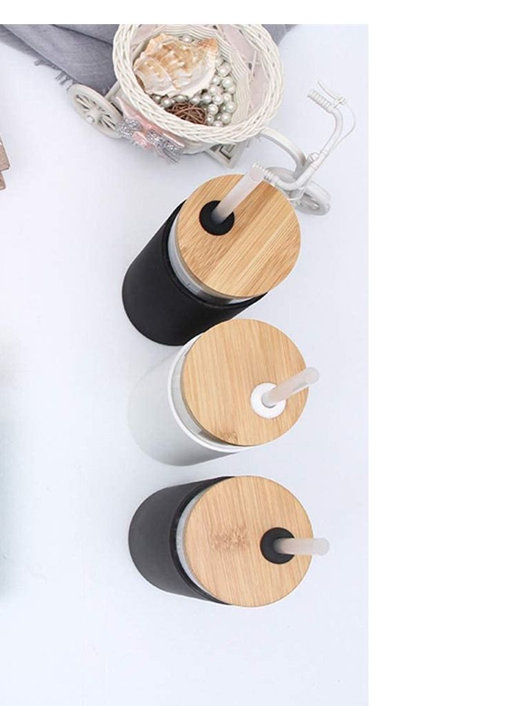 KASTWAVE Glass Tumbler with Straw and Bamboo Lid and 600ml Creative Chic Drinking Cup Transparent Straw Glass Bottle Iced Coffee Cup Smoothie Cups Tumbler with Silicone Protective Sleeve - Image 2