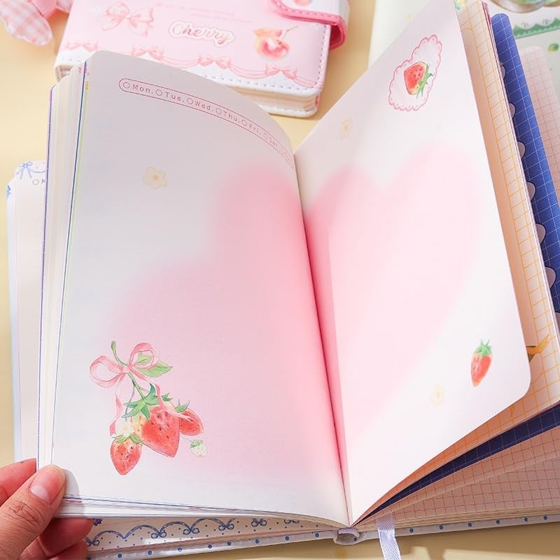 SWOPPERRY Korean Stationery Mini Transparent 3-Hole Binder Spiral Diary Notebook – Cute Kawaii Portable Journal Notebook Agenda for Girls & Students (80+ Pages) (fruity party) - Image 2