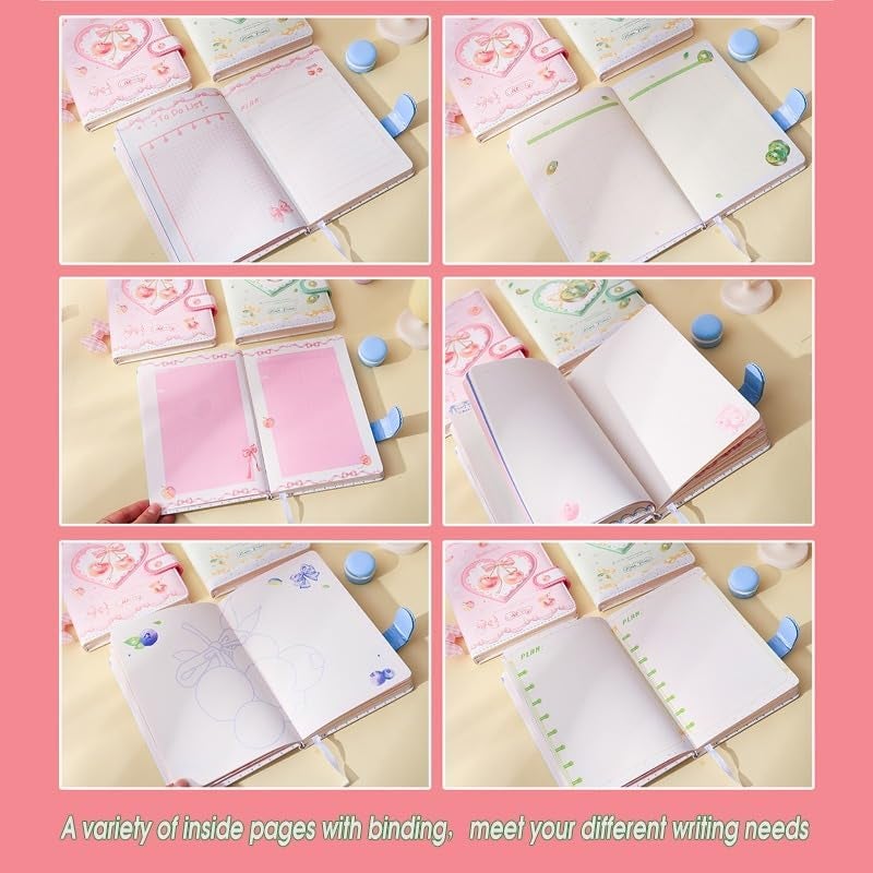 SWOPPERRY Korean Stationery Mini Transparent 3-Hole Binder Spiral Diary Notebook – Cute Kawaii Portable Journal Notebook Agenda for Girls & Students (80+ Pages) (fruity party) - Image 4