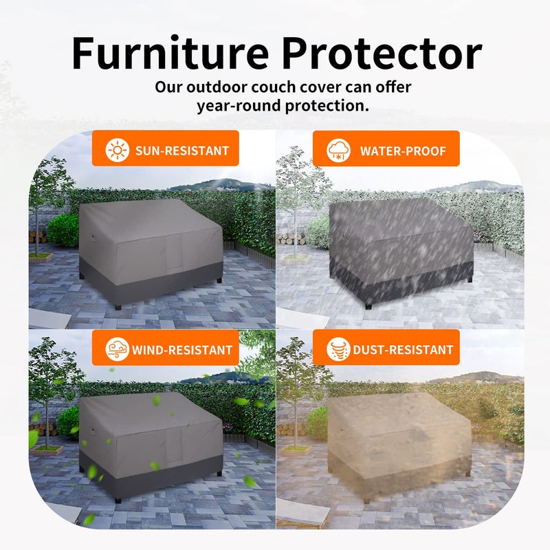 Easy-Going Heavy Duty 2 Seater Outdoor Loveseat Cover, Windproof Patio Furniture Cover with Air Vent (58Wx32.5Dx31H inch, Gray/Dark Gray) - Image 5