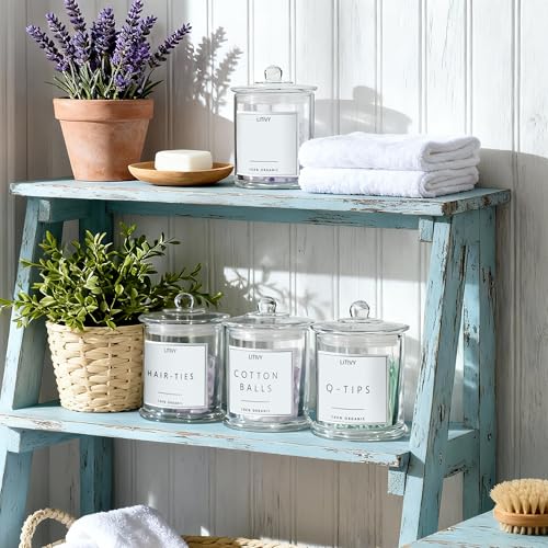 LITIVY 4 Pack Bathroom Organizers and Storage - 16 Oz Glass Qtip Holder & Cotton Pad Dispenser with Lid, Apothecary Jars for Home, Room Decor, Kitchen Organizer (Clear) - Image 2