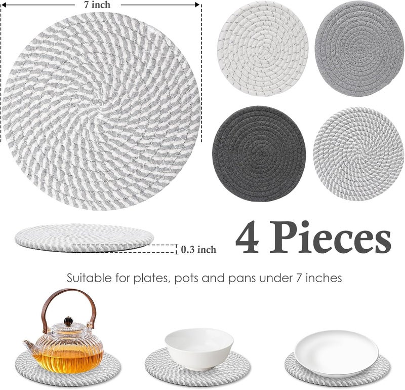Billbotk Trendy budget practical design 7" Trivets for Hot Dishes, Hot pots and Pans, 4 Heat Resistant Hot Pads, Pot Holders for Kitchen, Hot Plate Mats for Kitchen Countertops, Table, Home Essentials, Farmhouse Decor Minimal design - Image 2