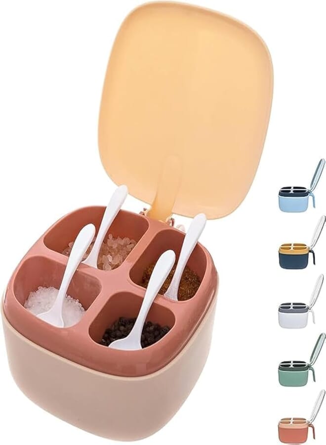 Spice Box Set with Spoons and Lid 4 in 1 Yellow Food Strong Plastic Material to Keep Spice Flavor