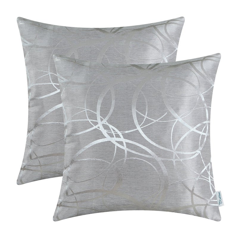 CaliTime CaliTime Throw Pillow Covers Pack of 2 Modern Shining  Dull Contrast Circles Rings Accent Geometric Cushion Cases Shells for Couch Sofa Home Decor 18 X 18 Inches Silver Gray  - Image 1
