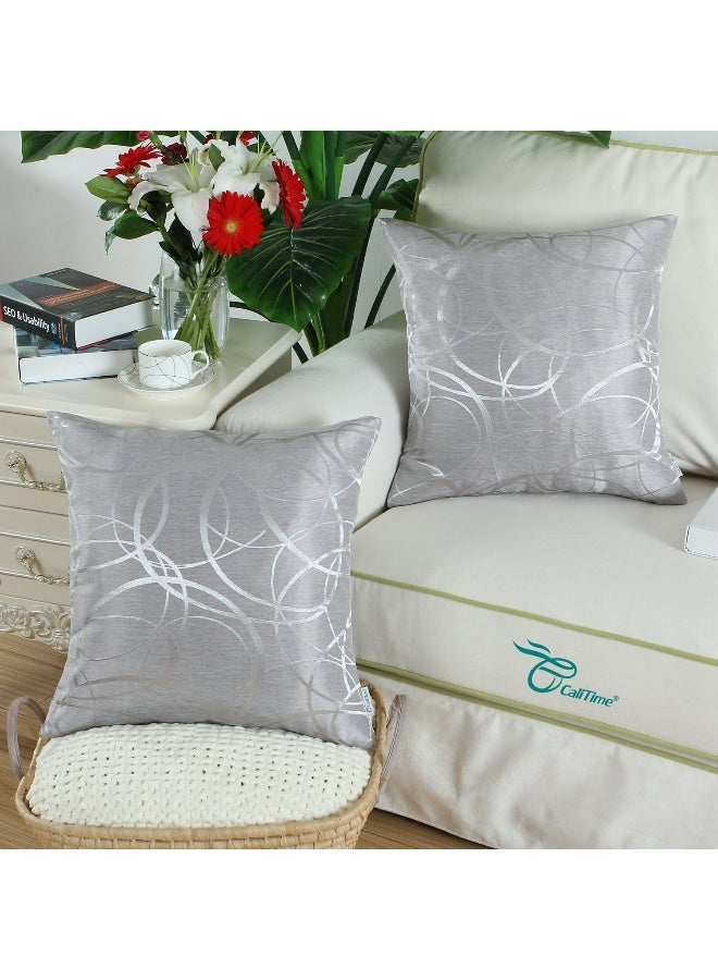 CaliTime CaliTime Throw Pillow Covers Pack of 2 Modern Shining  Dull Contrast Circles Rings Accent Geometric Cushion Cases Shells for Couch Sofa Home Decor 18 X 18 Inches Silver Gray  - Image 3
