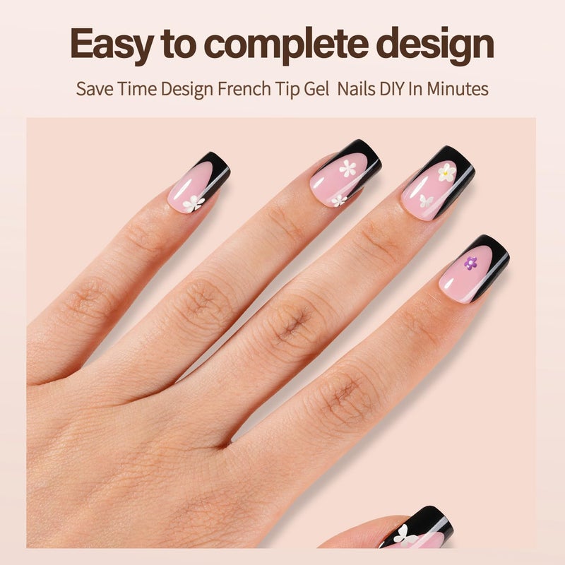 VANSIHO 150Pcs Deep French Gel Nail Tips Pink, Vansiho Black Short Square French Tips Press on Nails, Square Soft Gel Nails for Nail Art DIY 15 Sizes - Image 3