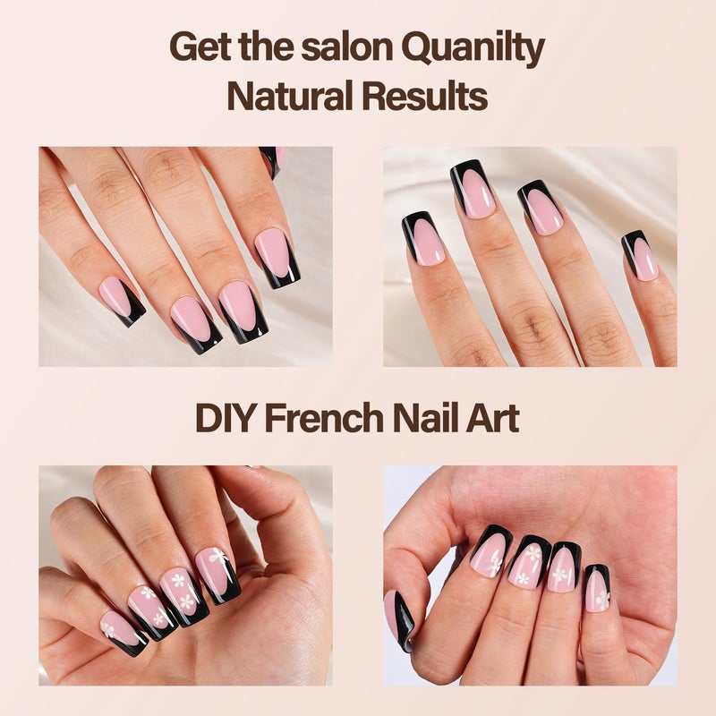 VANSIHO 150Pcs Deep French Gel Nail Tips Pink, Vansiho Black Short Square French Tips Press on Nails, Square Soft Gel Nails for Nail Art DIY 15 Sizes - Image 4
