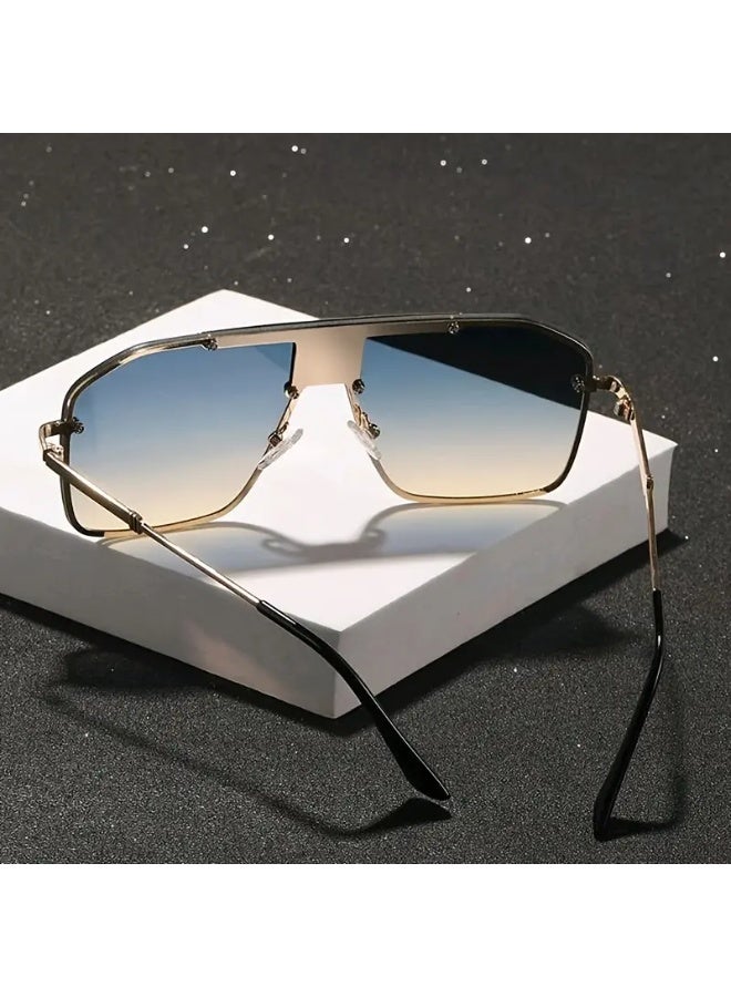 SCENT HOUSE 1 Piece Men's Fashion Business Style Trendy Large Frame Decorative Glasses, Suitable for Daily Wear, Fashion Eyewear (Includes eyeglass case),sunglasses - Image 2