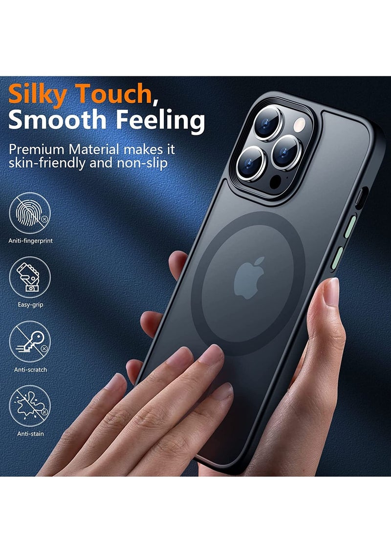 Magnetic Case for iPhone 14 Pro Max (6.7”) – Translucent Protective Cover with Aluminum Alloy Buttons | Includes 3-Pack Set: Tempered Glass Screen Protector + Camera Lens Protector | Anti-Scratch, Shockproof, Black - Image 3