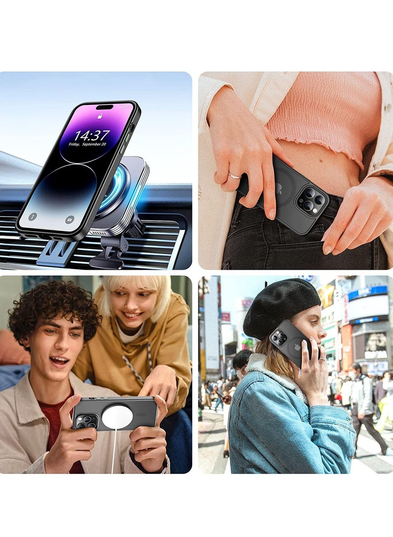 Magnetic Case for iPhone 14 Pro Max (6.7”) – Translucent Protective Cover with Aluminum Alloy Buttons | Includes 3-Pack Set: Tempered Glass Screen Protector + Camera Lens Protector | Anti-Scratch, Shockproof, Black - Image 2