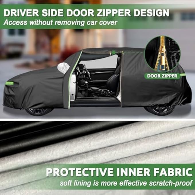 rayihni Car Cover for 2014-2025 Mini Cooper/Cooper S/Hardtop/Clubman/Countryman 4 Door,Full Exterior Car Covers for Automobile All Weather Waterproof Heavy Duty,Zipper/Cotton UV Proof Custom fit210T Taffeta - Image 3