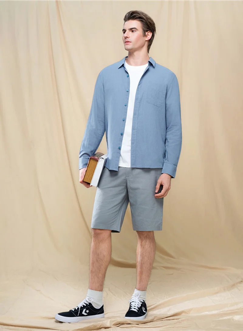 GIORDANO Men's Slim Linen Cotton Solid Shirt