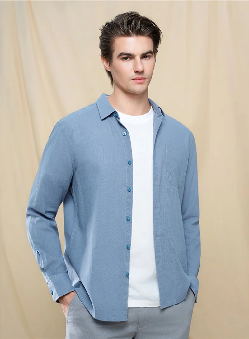 GIORDANO Men's Slim Linen Cotton Solid Shirt