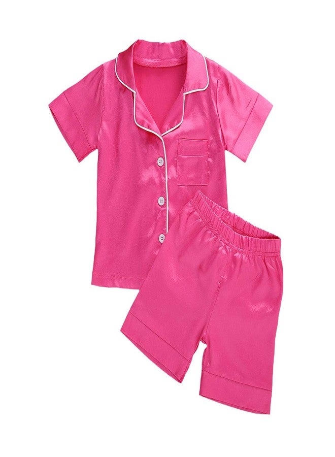 Multitrust Baby Girls Boys Silk Pajamas Set Solid Short Sleeve Button Down Shirts Tops and Shorts Infant Satin Pj Lounge Sets (Rose Red, 1-2 Years) - Image 1