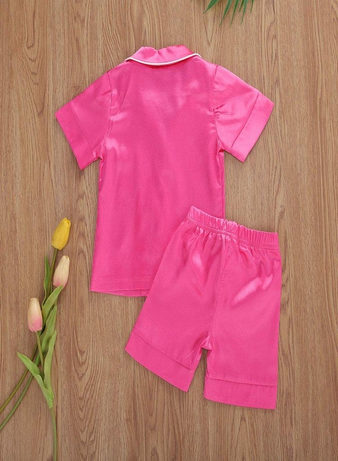 Multitrust Baby Girls Boys Silk Pajamas Set Solid Short Sleeve Button Down Shirts Tops and Shorts Infant Satin Pj Lounge Sets (Rose Red, 1-2 Years) - Image 4