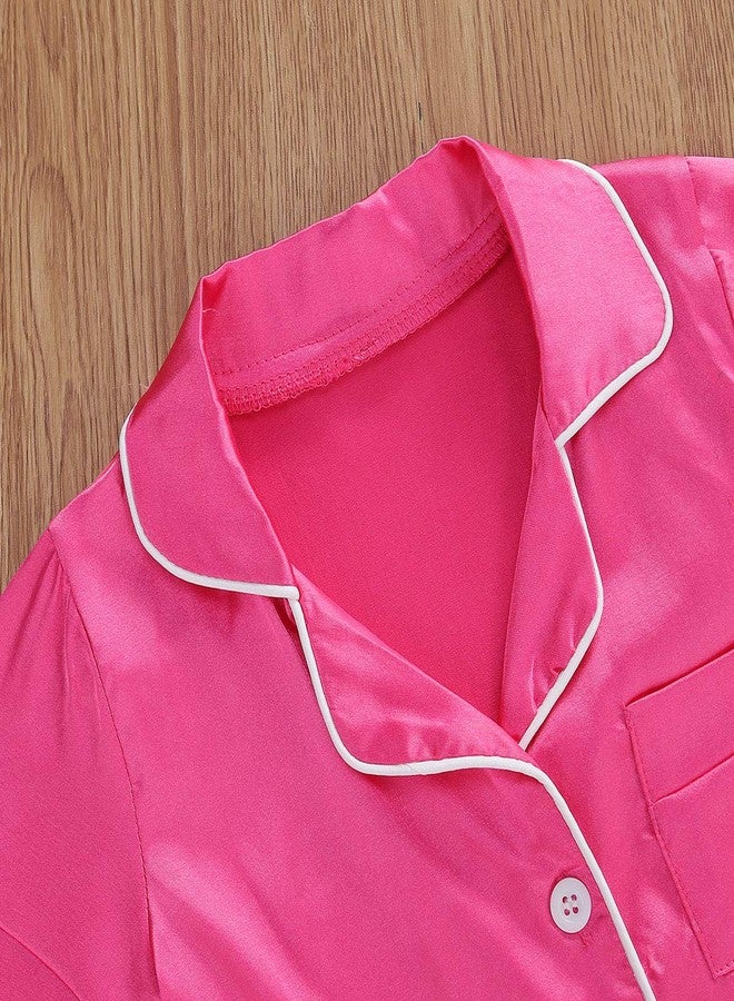 Multitrust Baby Girls Boys Silk Pajamas Set Solid Short Sleeve Button Down Shirts Tops and Shorts Infant Satin Pj Lounge Sets (Rose Red, 1-2 Years) - Image 5
