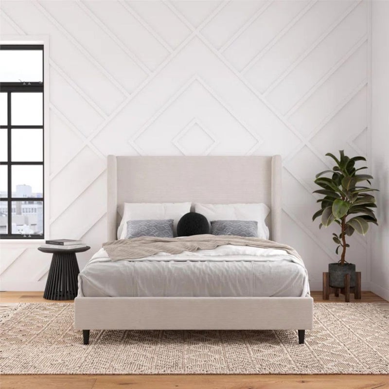 Comfynest Upholstered Wingback Bed in Ivory Corduroy - Image 3