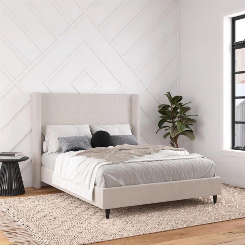Comfynest Upholstered Wingback Bed in Ivory Corduroy - Image 1