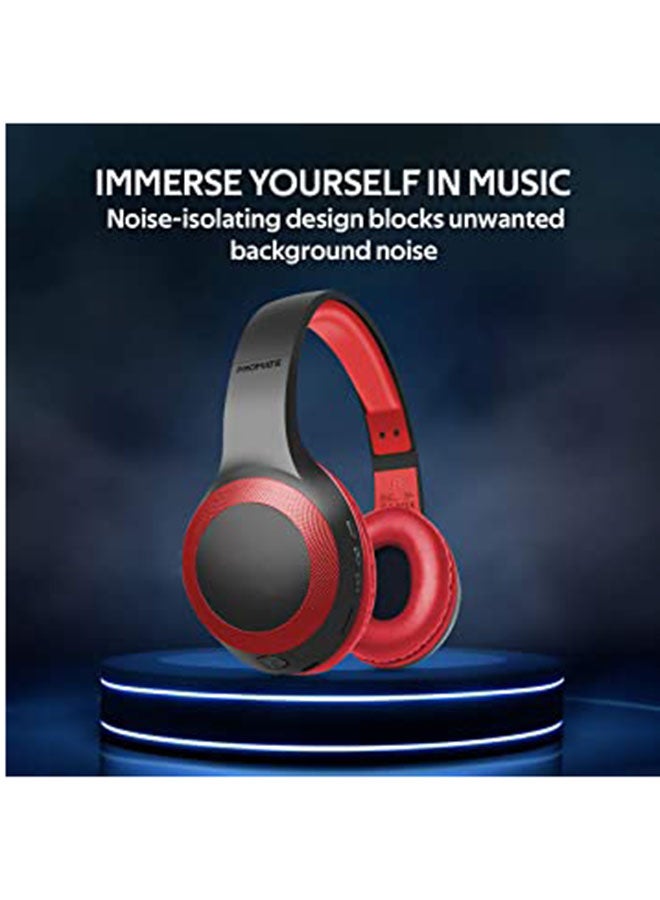 PROMATE Over-Ear Deep Bass Wired/Wireless Headphone with Long Paytime, Hi-Fi Sound, Built-In Mic, On-Ear Controls, Soft Earpads, MicroSD Card Slot and AUX Port for iPhone, Samsung, iPad Pro, LaBoca Red - Image 5