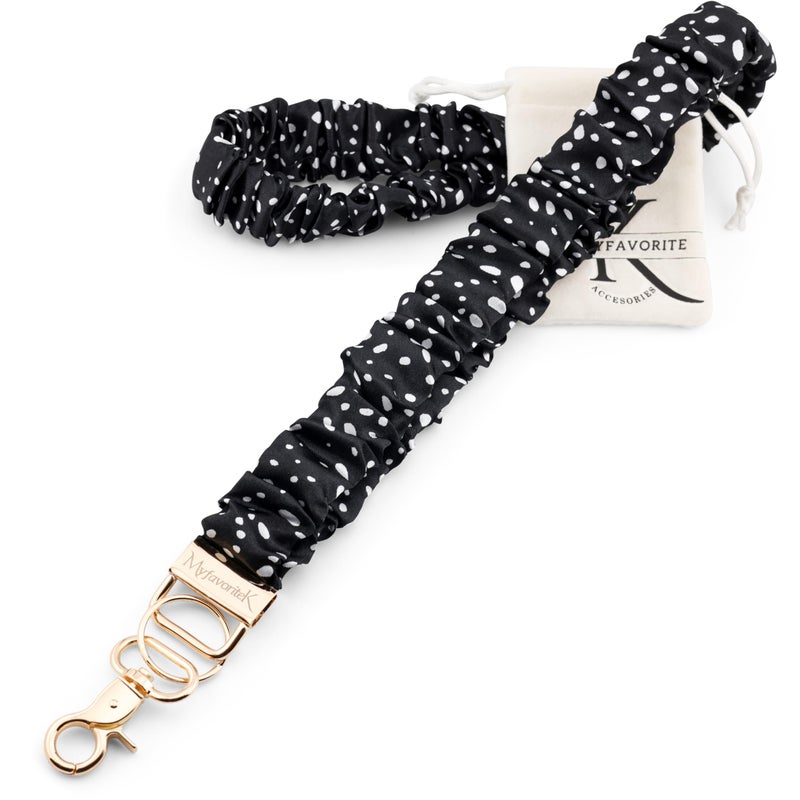 MyfavoriteK Stylish Scrunchie Lanyard for ID Badges Cute Neck Stretchy Lanyard for Keys Retractable Keychain Holder (Polka Dot) - Image 1
