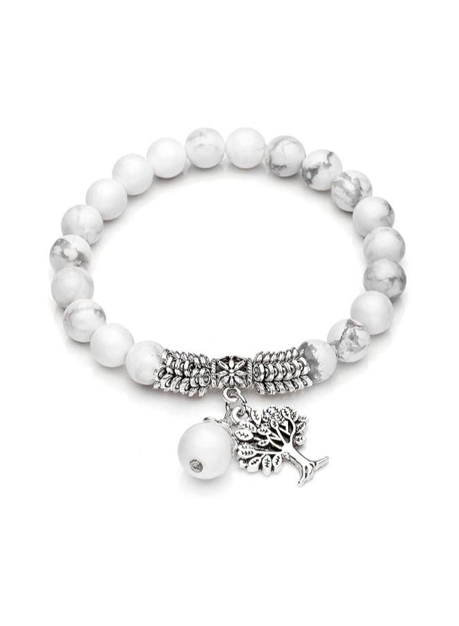 Top Plaza Stretch Rose Quartz Life Tree Lucky Stone Bracelet Reiki Healing Crystal Gemstone Dangle Charms Pendant Birthstone Bracelet(6.2")  - Image 1