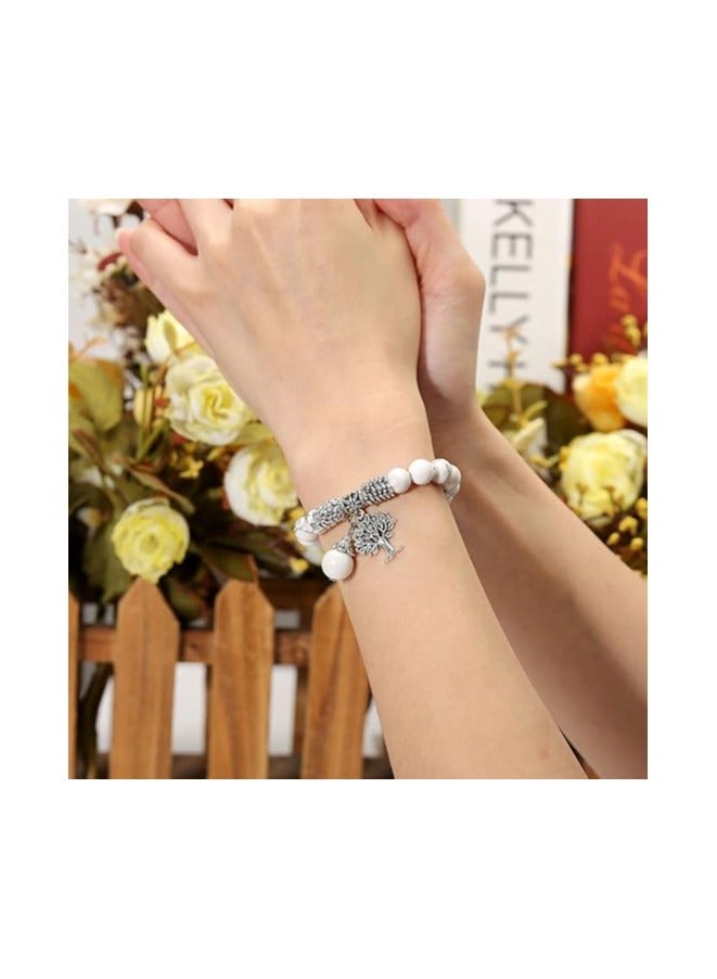 Top Plaza Stretch Rose Quartz Life Tree Lucky Stone Bracelet Reiki Healing Crystal Gemstone Dangle Charms Pendant Birthstone Bracelet(6.2")  - Image 3