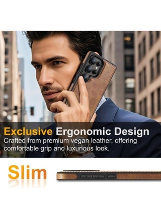 Samsung Galaxy S25 Ultra Case, Vegan Leather Protective Case for S25 Ultra 6.9", Luxury, Elegant and Beautiful Design Cover, Non-Slip Vintage Looking Perfect Leather Cover (Brown) - view 2