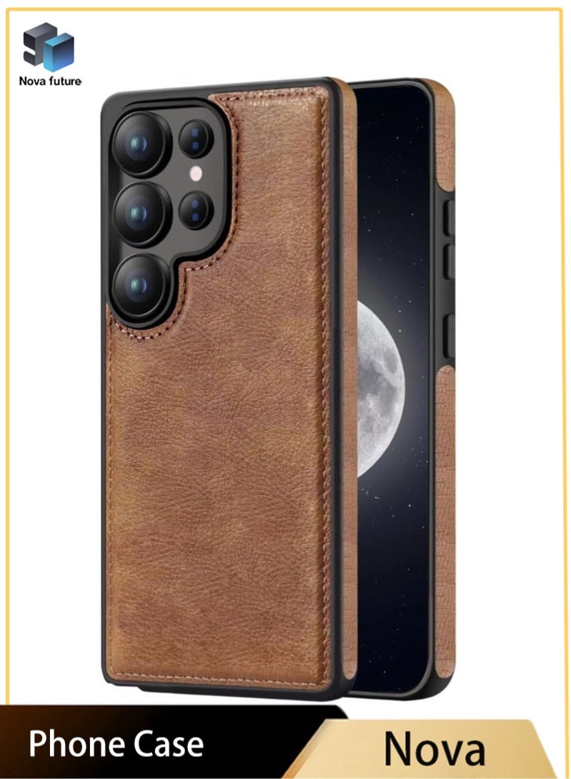 Nova future Samsung Galaxy S25 Ultra Case, Vegan Leather Protective Case for S25 Ultra 6.9", Luxury, Elegant and Beautiful Design Cover, Non-Slip Vintage Looking Perfect Leather Cover (Brown) - Image 1