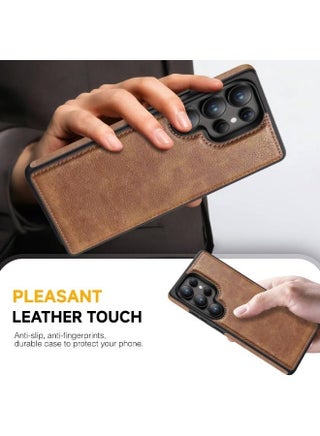 Samsung Galaxy S25 Ultra Case, Vegan Leather Protective Case for S25 Ultra 6.9", Luxury, Elegant and Beautiful Design Cover, Non-Slip Vintage Looking Perfect Leather Cover (Brown) - view 3
