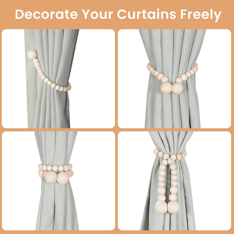 KLOGTSIND Magnetic Curtain Tiebacks, Curtain Tie Backs for Curtains 6 Pack, Wood Bead Curtain Tiebacks, Curtain Holders for Boho Bedroom Decor, Baby Nursery Decor, Farmhouse Decor - Image 4