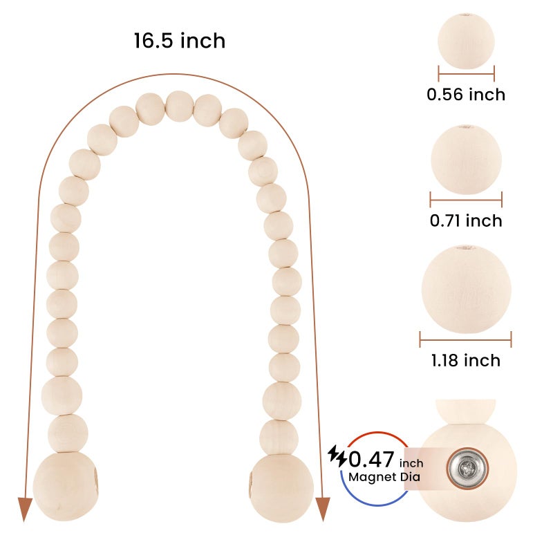 KLOGTSIND Magnetic Curtain Tiebacks, Curtain Tie Backs for Curtains 6 Pack, Wood Bead Curtain Tiebacks, Curtain Holders for Boho Bedroom Decor, Baby Nursery Decor, Farmhouse Decor - Image 3
