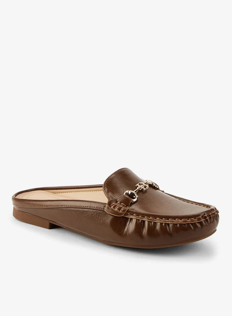 Flora Bella By Shoexpress TAN Solid Metallic Accent Mules for Women | Best Price UAE