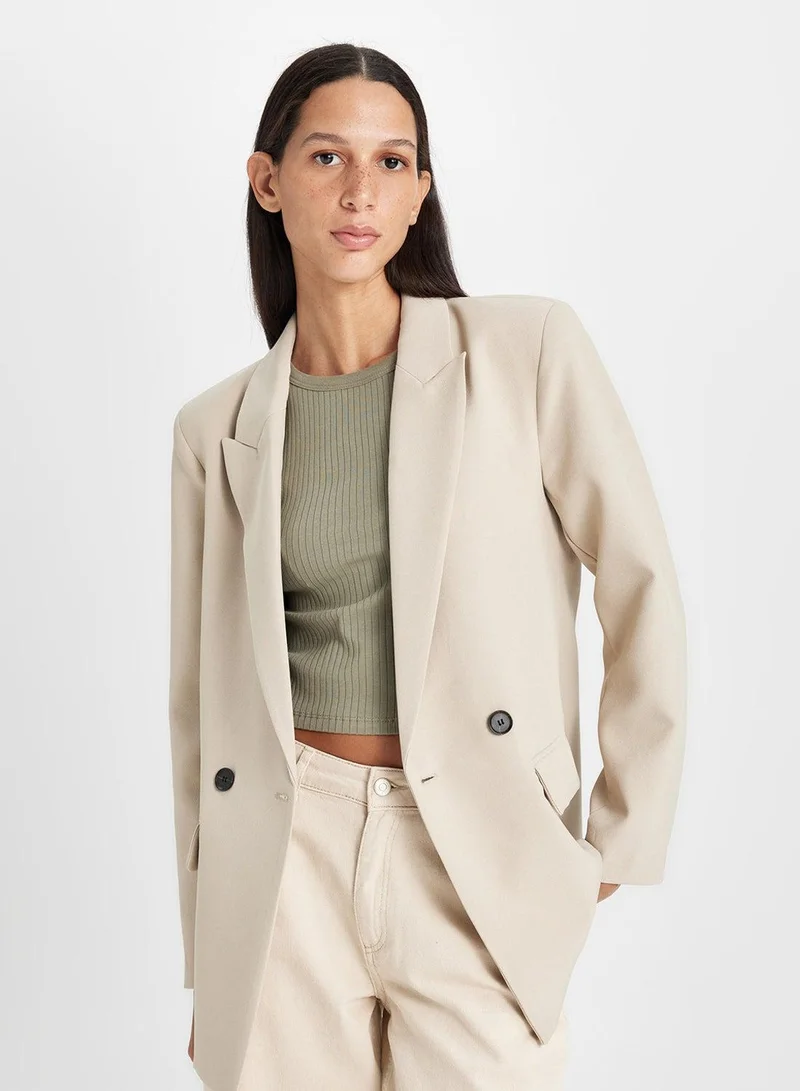 DeFacto Oversized Fit Wide Blazer Collar Button-Up Basic Blazer Jacket