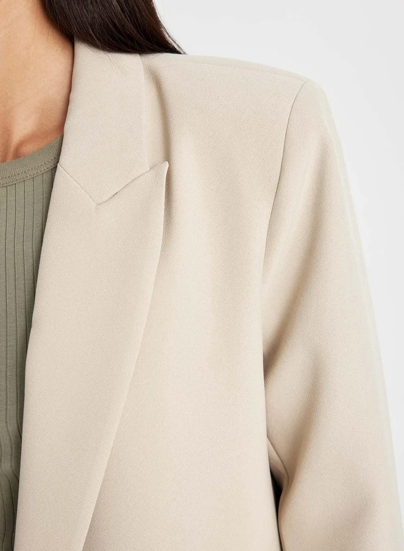 DeFacto Oversized Fit Wide Blazer Collar Button-Up Basic Blazer Jacket