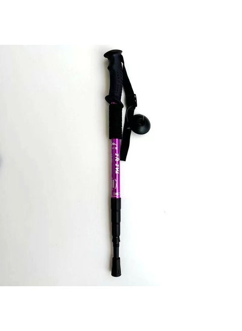 In Stock shock absorber high-strength ultra-light aluminum alloy trekking pole T handle curved handle straight handle walking stick walking stick factory direct sales Four sections of purple straight handle